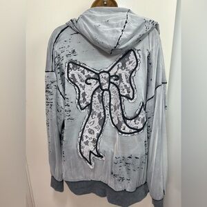 Current Mood X Dolls Kill Grey Couldn’t Care Less Bow Studs Distressed Hoodie XS
